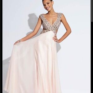 Jovani Pink Embellished Open-Back Gown